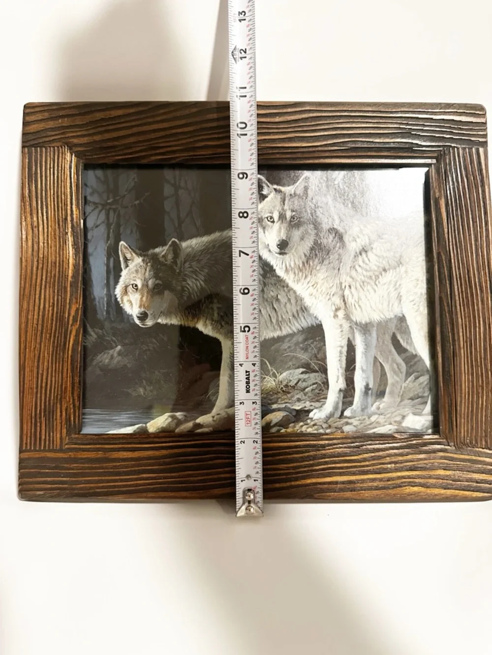 Rustic Brown Wooden Picture Frame Handcrafted Wolf Wilderness Cabin Art Decor